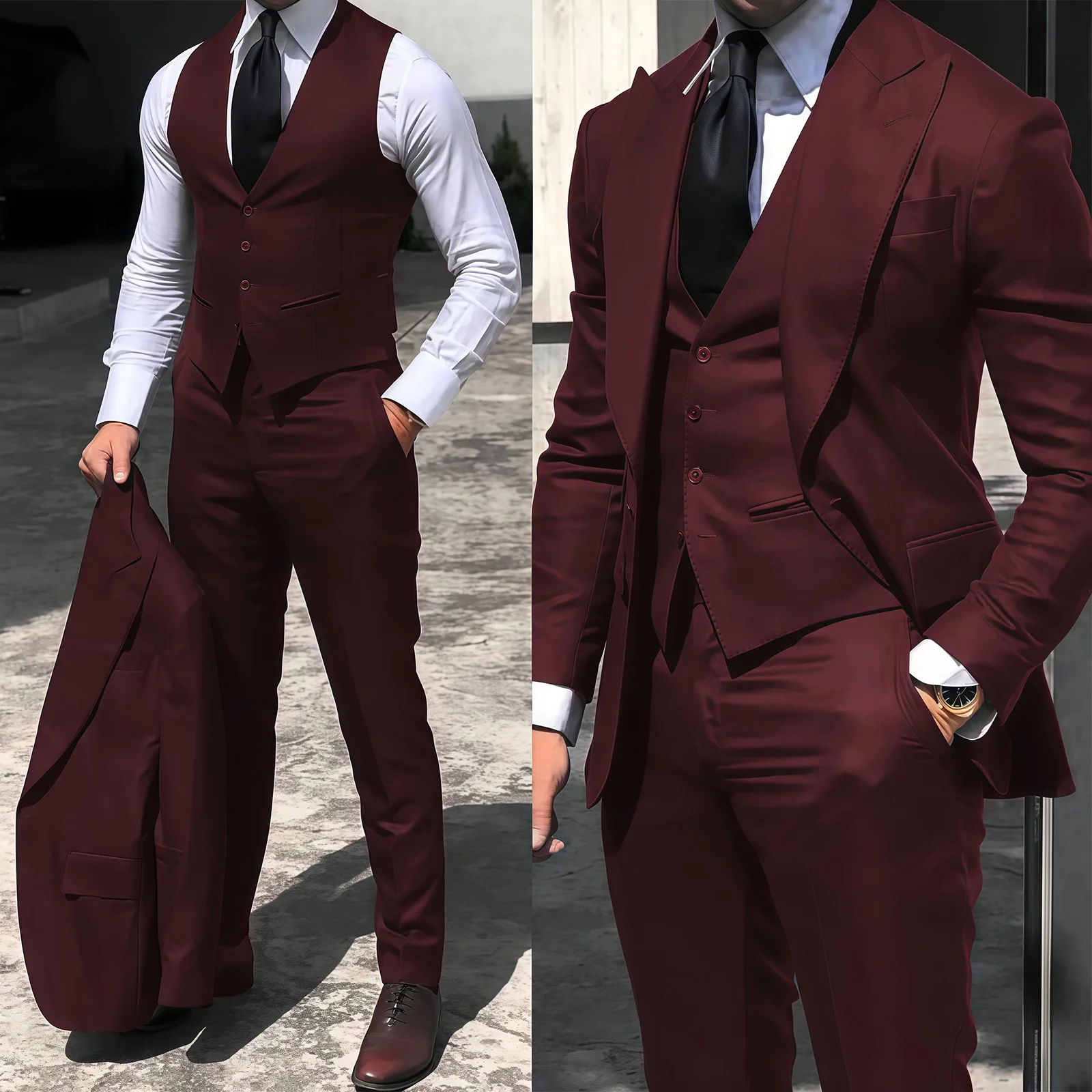 Wedding Burgundy Peaked Lapel Suits for Men Slim Fit Business Solid Tuxedo Man Suit Set Trajes De Hombre Anzug Herren Men Suits
Wedding Burgundy Peaked Lapel Suits for Men Slim Fit Business Solid Tuxedo Man Suit Set Trajes De Hombre Anzug Herren Men Suits
