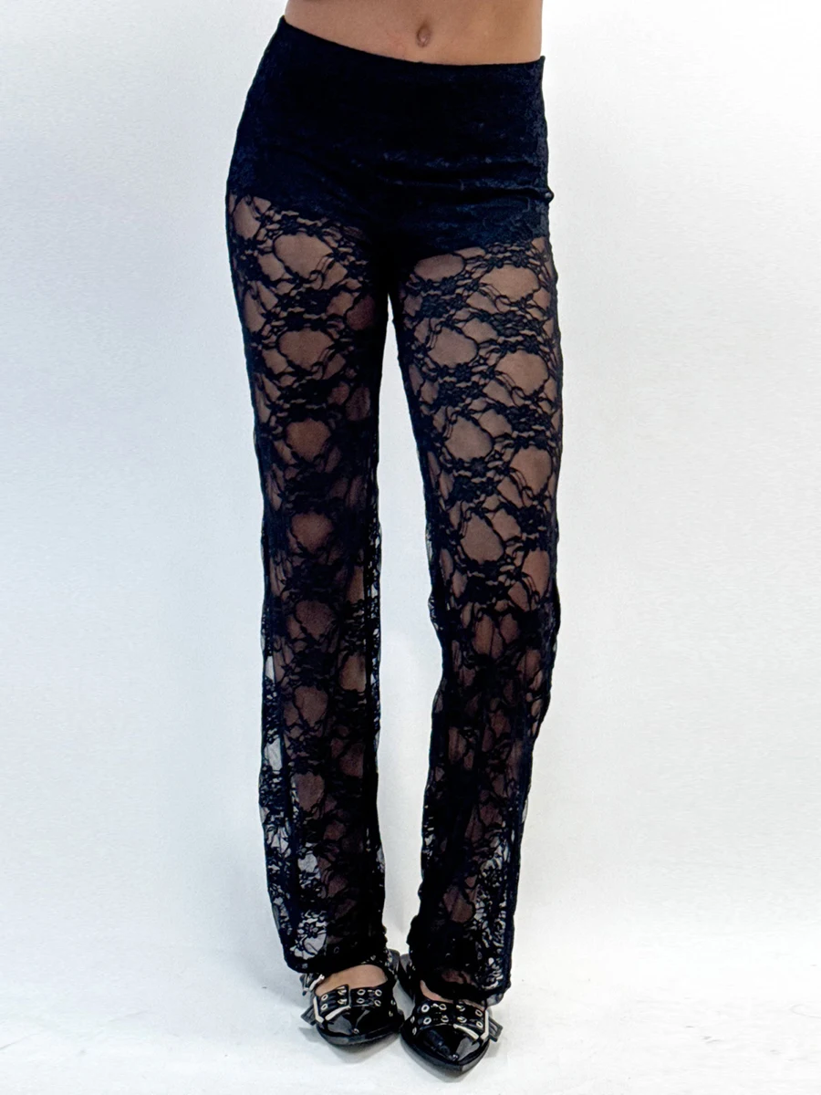 Women Lace Pants Casual See-Through Loose High Waist Straight Leg Trousers Trendy Bottoms for Streetwear
Women Lace Pants Casual See-Through Loose High Waist Straight Leg Trousers Trendy Bottoms for Streetwear