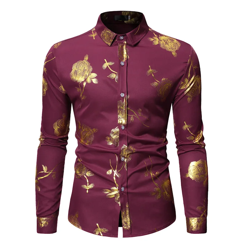 Men's Floral Print Shirts Gold Rose Chemise Black Long Sleeve Slim Fit Shirt Male Casual Homme Cotton Satin Man Clothing
Men's Floral Print Shirts Gold Rose Chemise Black Long Sleeve Slim Fit Shirt Male Casual Homme Cotton Satin Man Clothing