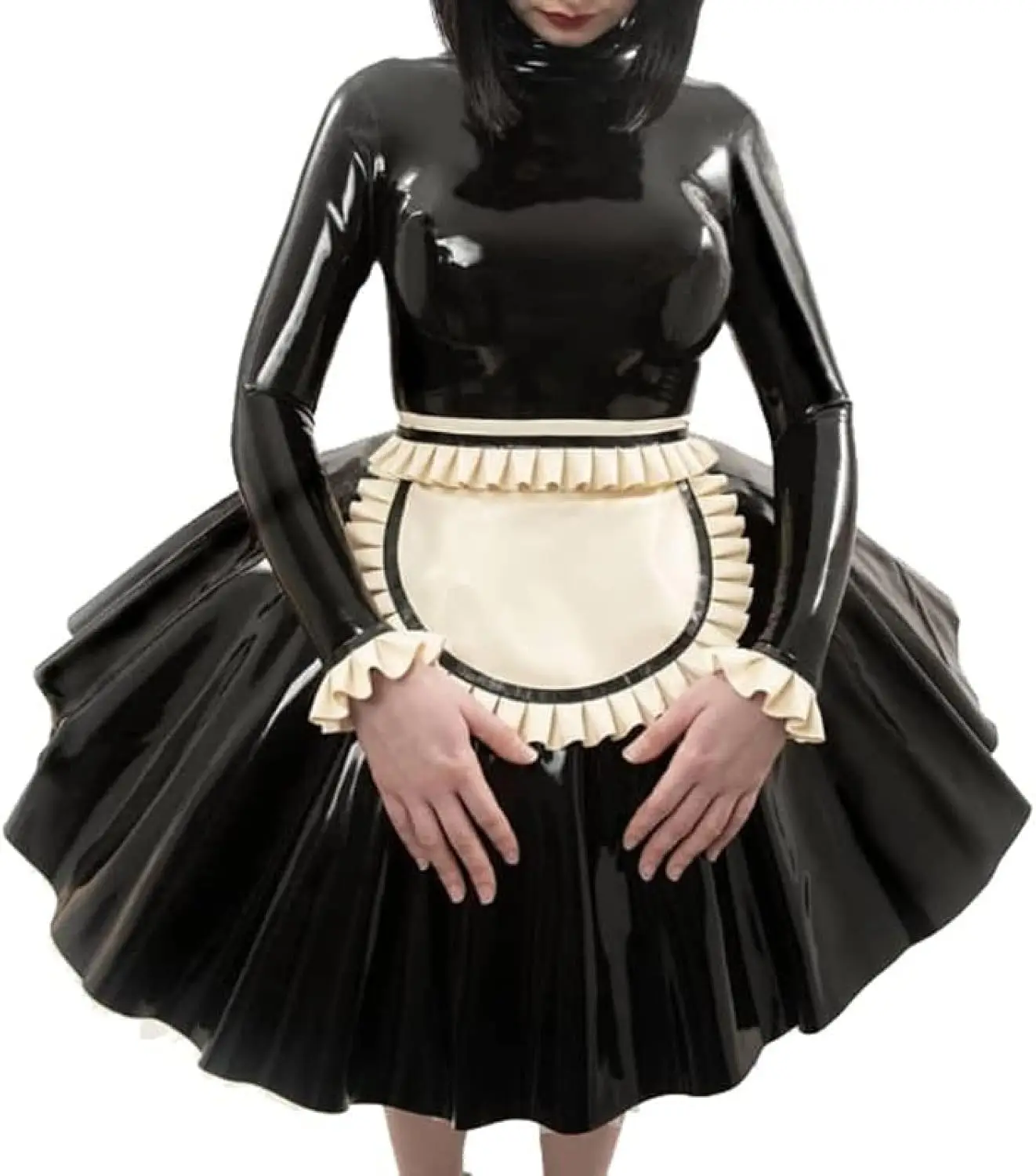 Sexy French Maid Latex Dress with Ruffs Cuffs on Apron Zipper At Back Rubber Uniform
Sexy French Maid Latex Dress with Ruffs Cuffs on Apron Zipper At Back Rubber Uniform