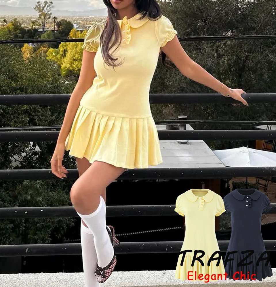 TRAFZA Vintage Sweet Pleated Dress Women's Fungus Collar Knit Short Dress 2025 Summer Fashion Romantic Dating Picnic Party Dress
TRAFZA Vintage Sweet Pleated Dress Women's Fungus Collar Knit Short Dress 2025 Summer Fashion Romantic Dating Picnic Party Dress