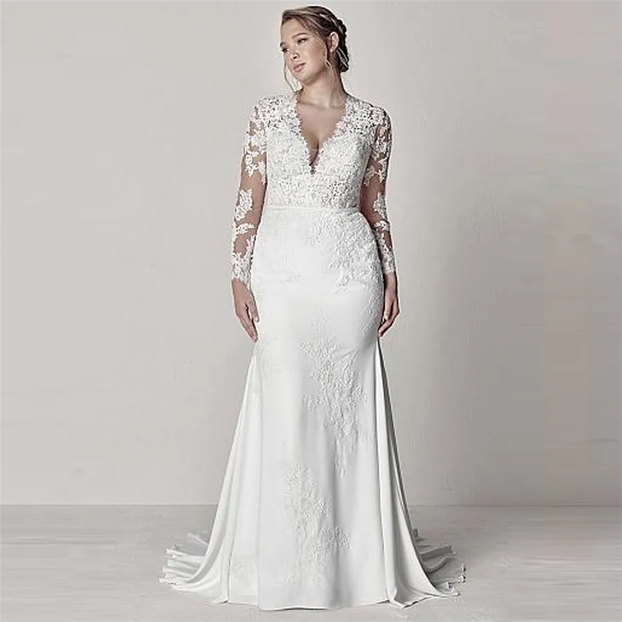 V-Neck Lace Appliques Mermaid Wedding Dresses Plus Size Custom Made Long Bridal Gowns Bride Wedding Dress Spring Robe De Mariee
V-Neck Lace Appliques Mermaid Wedding Dresses Plus Size Custom Made Long Bridal Gowns Bride Wedding Dress Spring Robe De Mariee