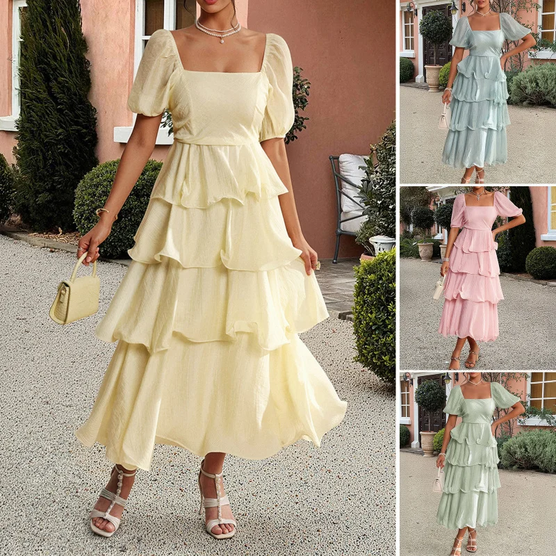Casual Elegant Cake Skirt With Bubble Sleeves And Black Fungus Edge Dress For Women'S Wear
Casual Elegant Cake Skirt With Bubble Sleeves And Black Fungus Edge Dress For Women'S Wear
