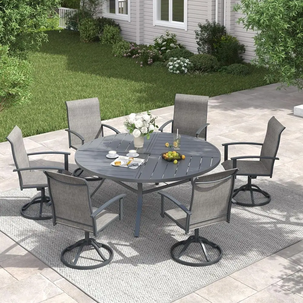 Outdoor Table and Chairs Set o 6, Metal Patio Dining Set-53 Round Dining Table and 6 Swivel Chairs or Deck, Lawn and Garden, Gre
Outdoor Table and Chairs Set o 6, Metal Patio Dining Set-53 Round Dining Table and 6 Swivel Chairs or Deck, Lawn and Garden, Gre
