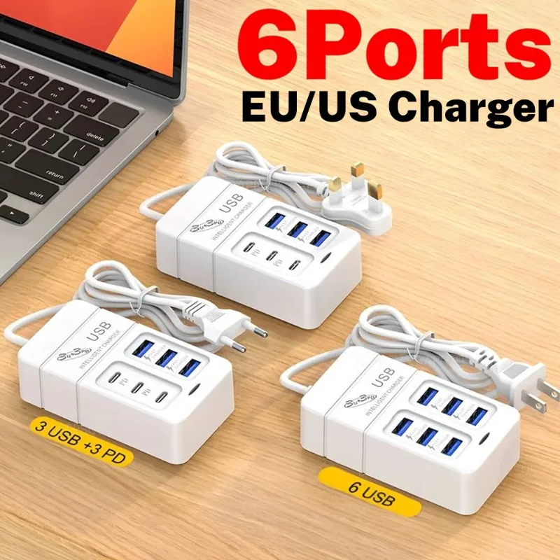Многопортовый адаптер USB Type C для настольного настенного зарядного устройства PD, быстрая зарядка, 6-портовый USB-концентратор, адаптеры питания переменного тока, удлинительная розетка
Многопортовый адаптер USB Type C для настольного настенного зарядного устройства PD, быстрая зарядка, 6-портовый USB-концентратор, адаптеры питания переменного тока, удлинительная розетка