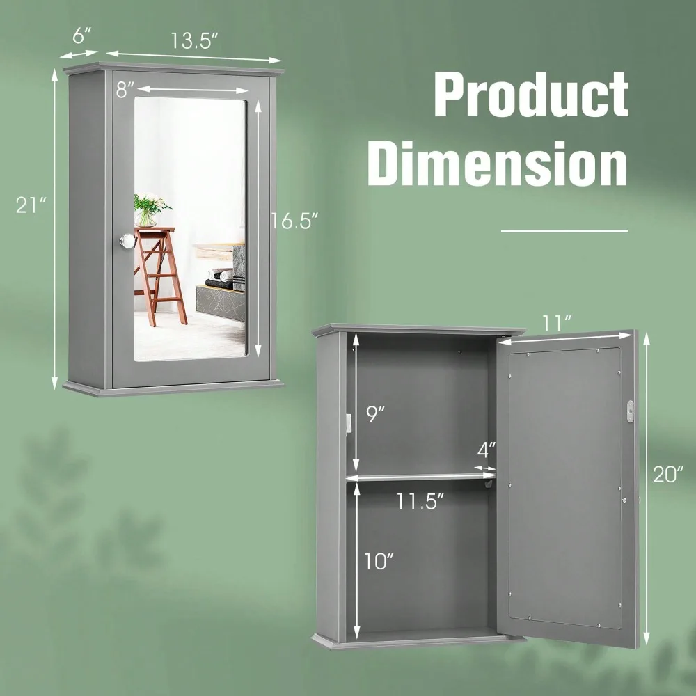 Bathroom Wall Cabinet Single Mirror Door Cupboard Storage Medicine Cabinet Wood Shelf Grey\Brown
Bathroom Wall Cabinet Single Mirror Door Cupboard Storage Medicine Cabinet Wood Shelf Grey\Brown