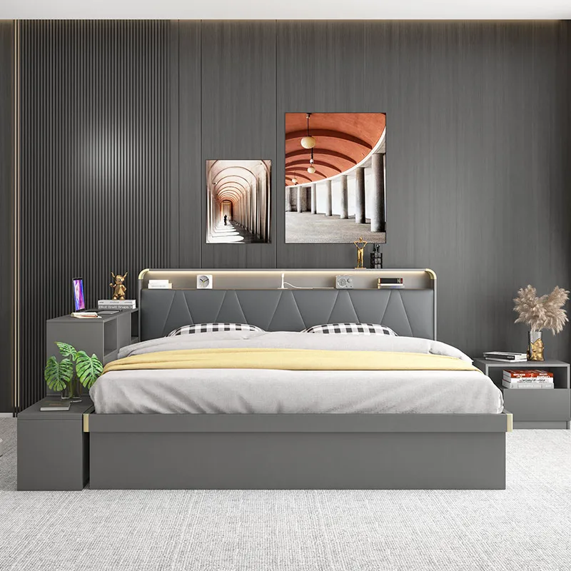 Master bedroom double storage small apartment light luxury tatami air pressure high box board bed
Master bedroom double storage small apartment light luxury tatami air pressure high box board bed