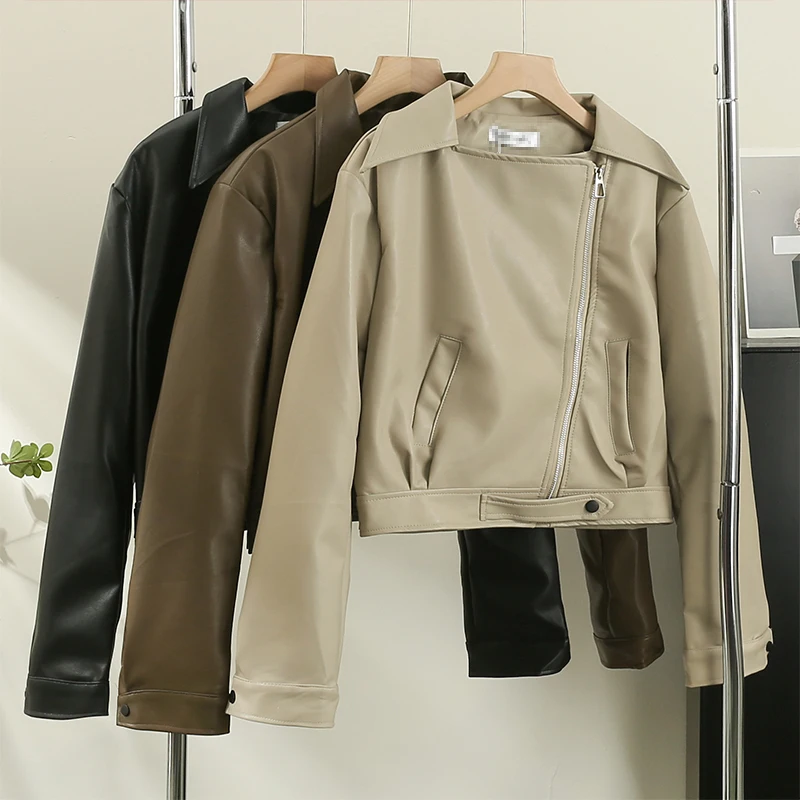 Irregular Short Lapel PU Leather Solid Color Jacket for Women 2023 Autumn New American Vintage Motorcycle Jacket Top
Irregular Short Lapel PU Leather Solid Color Jacket for Women 2023 Autumn New American Vintage Motorcycle Jacket Top
