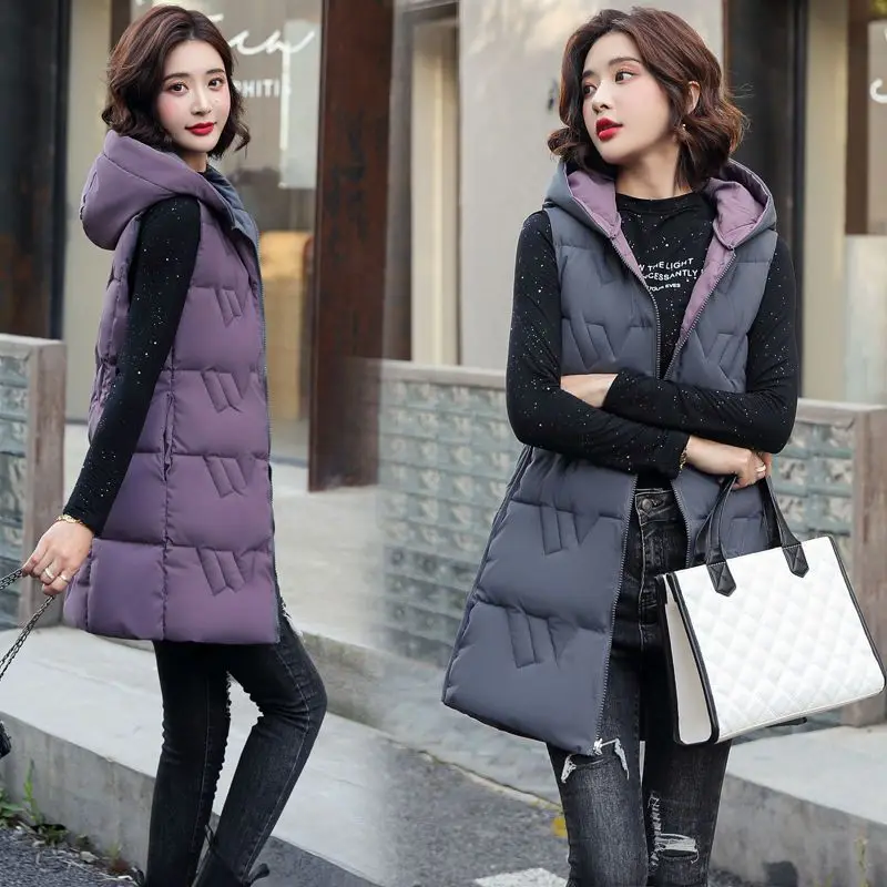Women's Long Hooded Cotton Vest Padded Waistcoat Double-sided Down Warm Female New Autum Winter Outwear Female
Women's Long Hooded Cotton Vest Padded Waistcoat Double-sided Down Warm Female New Autum Winter Outwear Female