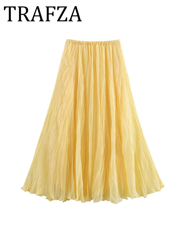 TRAFZA Crinkle Long Skirt For Women Elegant Chic Midi Skirt Irregular Hem Loose 2025 New Summer Yellow Skirt Party
TRAFZA Crinkle Long Skirt For Women Elegant Chic Midi Skirt Irregular Hem Loose 2025 New Summer Yellow Skirt Party