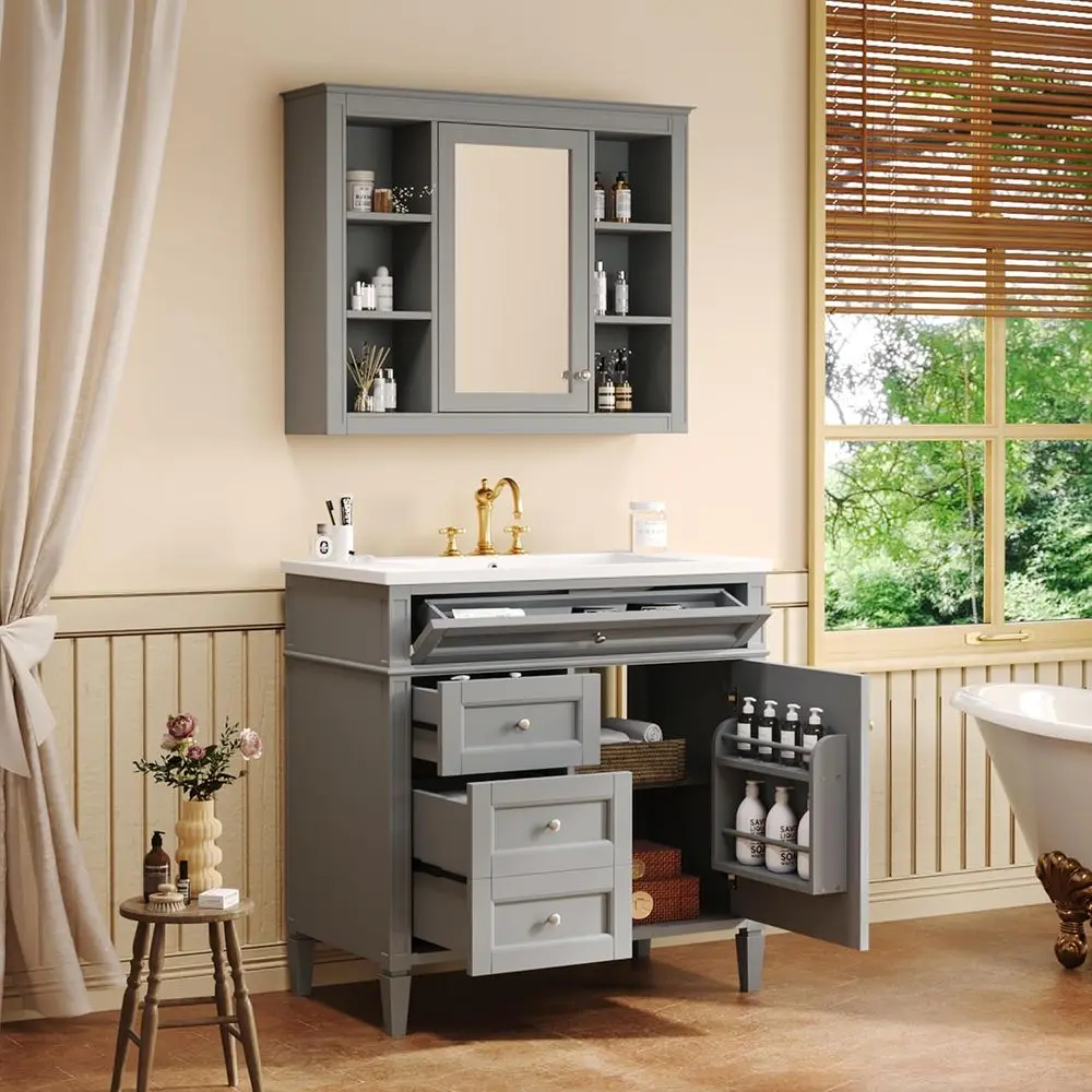 36 Solid Wood Single Sink Vanity Set with Mirror Cabinet and Storage
36 Solid Wood Single Sink Vanity Set with Mirror Cabinet and Storage