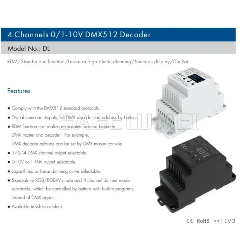 Skydance DL DMX512 Decoder to 4CH 0/1-10V With Digital Display Channels Dimmer Signal Converter For RGB/RGBW Led Light Strip
Skydance DL DMX512 Decoder to 4CH 0/1-10V With Digital Display Channels Dimmer Signal Converter For RGB/RGBW Led Light Strip