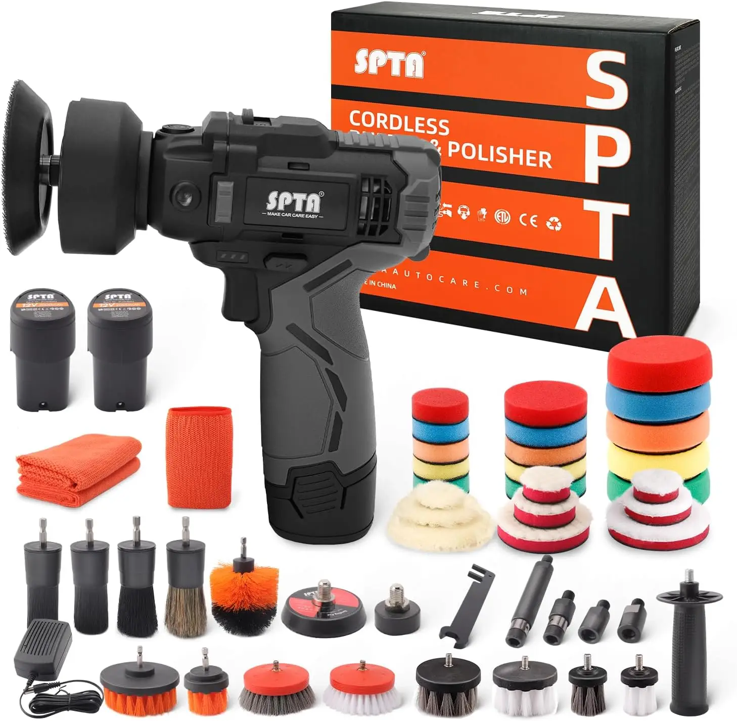 Cordless Car Rotary Polisher with 2 Batteries, Variable Speed 0-8300 RPM, 37pcs Kit for Scratch Removal
Cordless Car Rotary Polisher with 2 Batteries, Variable Speed 0-8300 RPM, 37pcs Kit for Scratch Removal