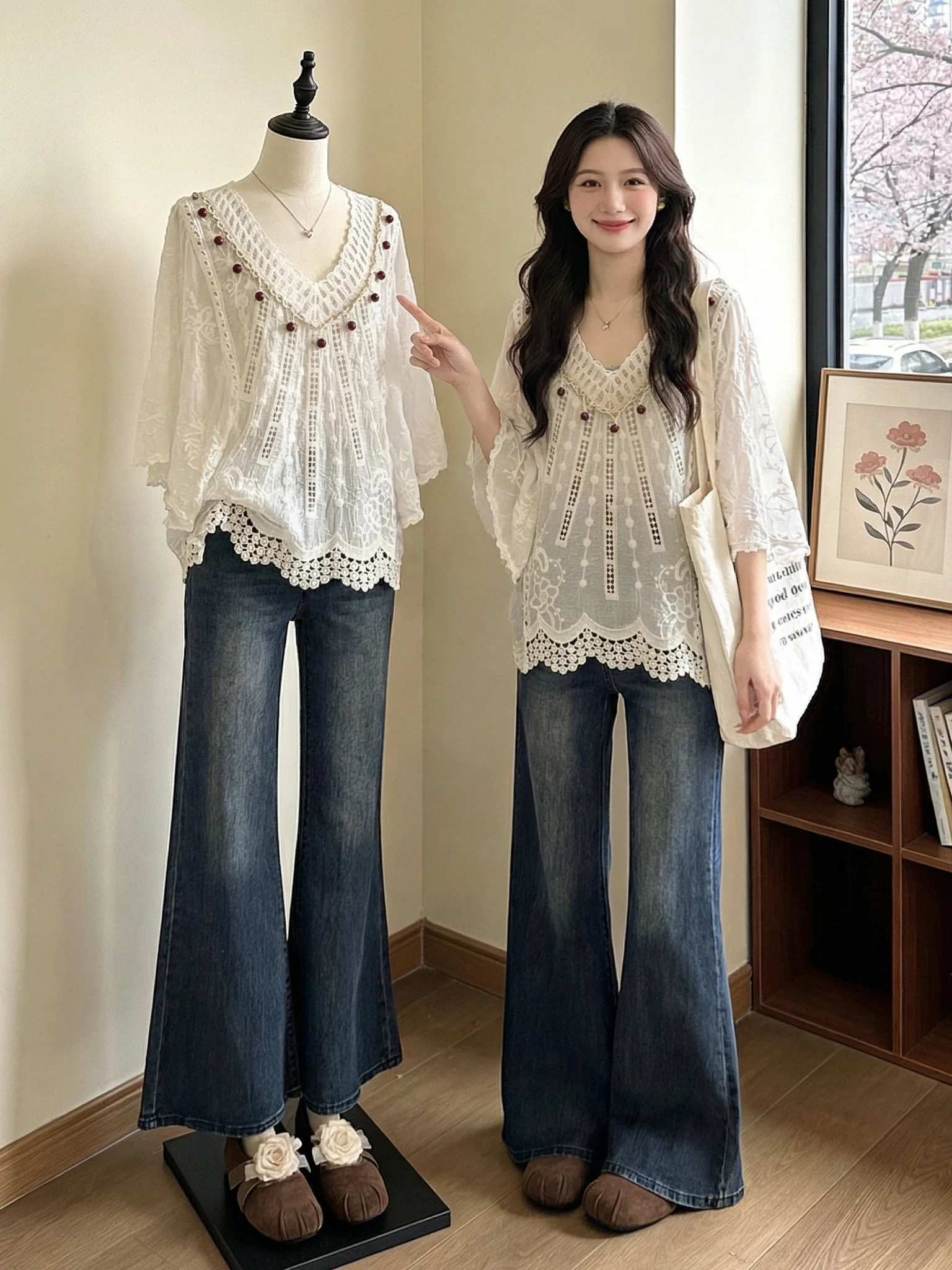 Bohemian Style Women's Lace Shirt V-Neck Shoulder Length Summer New plus Size Irregular Korean Version Loose Fit Casual Wear
Bohemian Style Women's Lace Shirt V-Neck Shoulder Length Summer New plus Size Irregular Korean Version Loose Fit Casual Wear