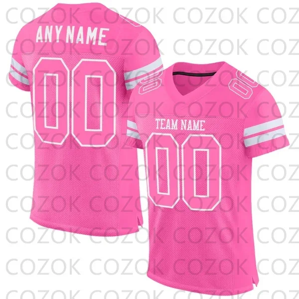 Custome Pink Football Jerseys for Men Women Unisex Football Short Sleeves Athletic Tee Shirts
Custome Pink Football Jerseys for Men Women Unisex Football Short Sleeves Athletic Tee Shirts