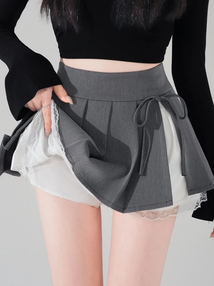 High Waist A-Line Skirt with Lace Paneling And Pleats for Women Spring Season Knot Slit Inner Anti-Light
High Waist A-Line Skirt with Lace Paneling And Pleats for Women Spring Season Knot Slit Inner Anti-Light