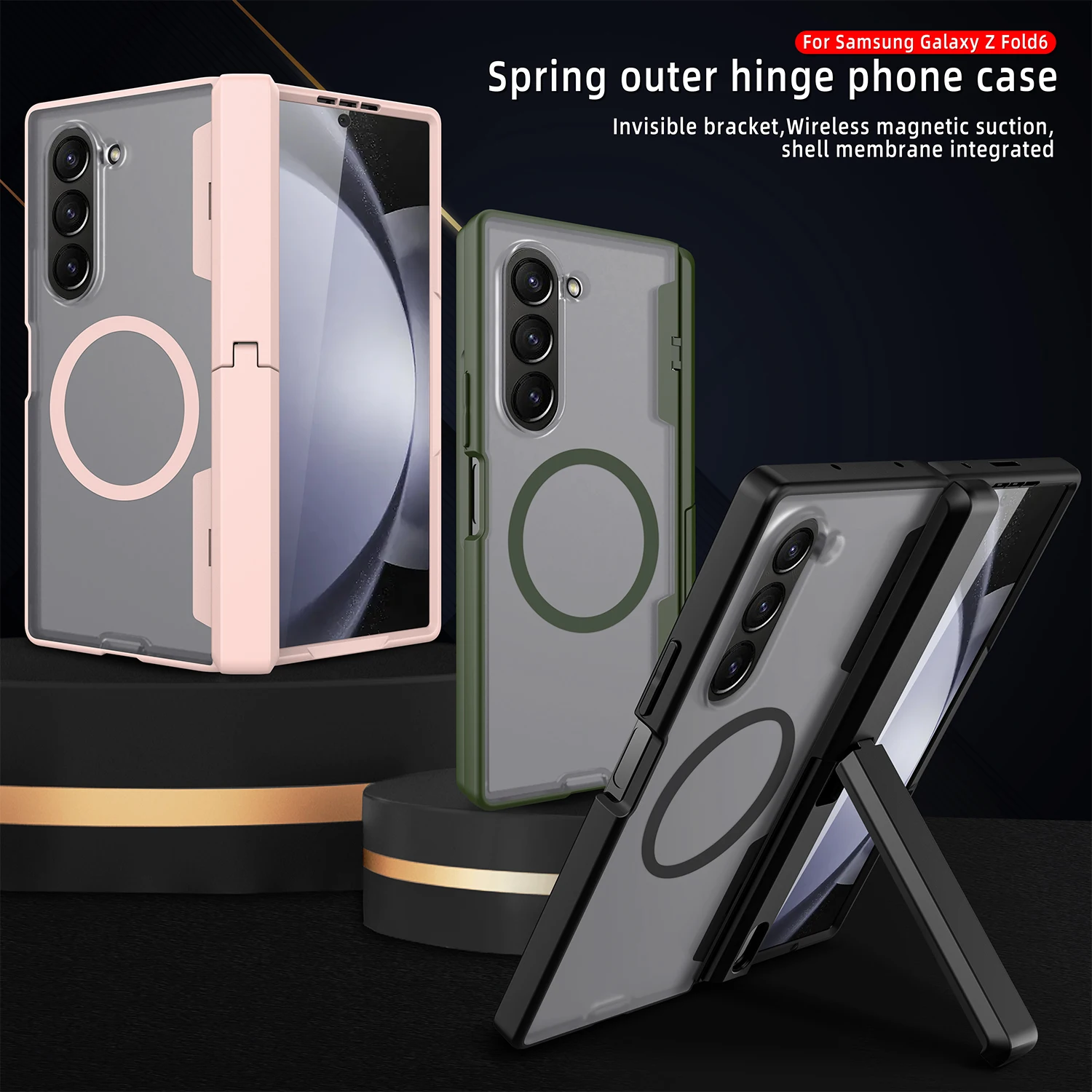 Spring Hinge Frosted Transparent Magnetic Metallic Phone Case For Samsung Galaxy Z Fold 6 Kickstand Cover with Screen Protector
Spring Hinge Frosted Transparent Magnetic Metallic Phone Case For Samsung Galaxy Z Fold 6 Kickstand Cover with Screen Protector