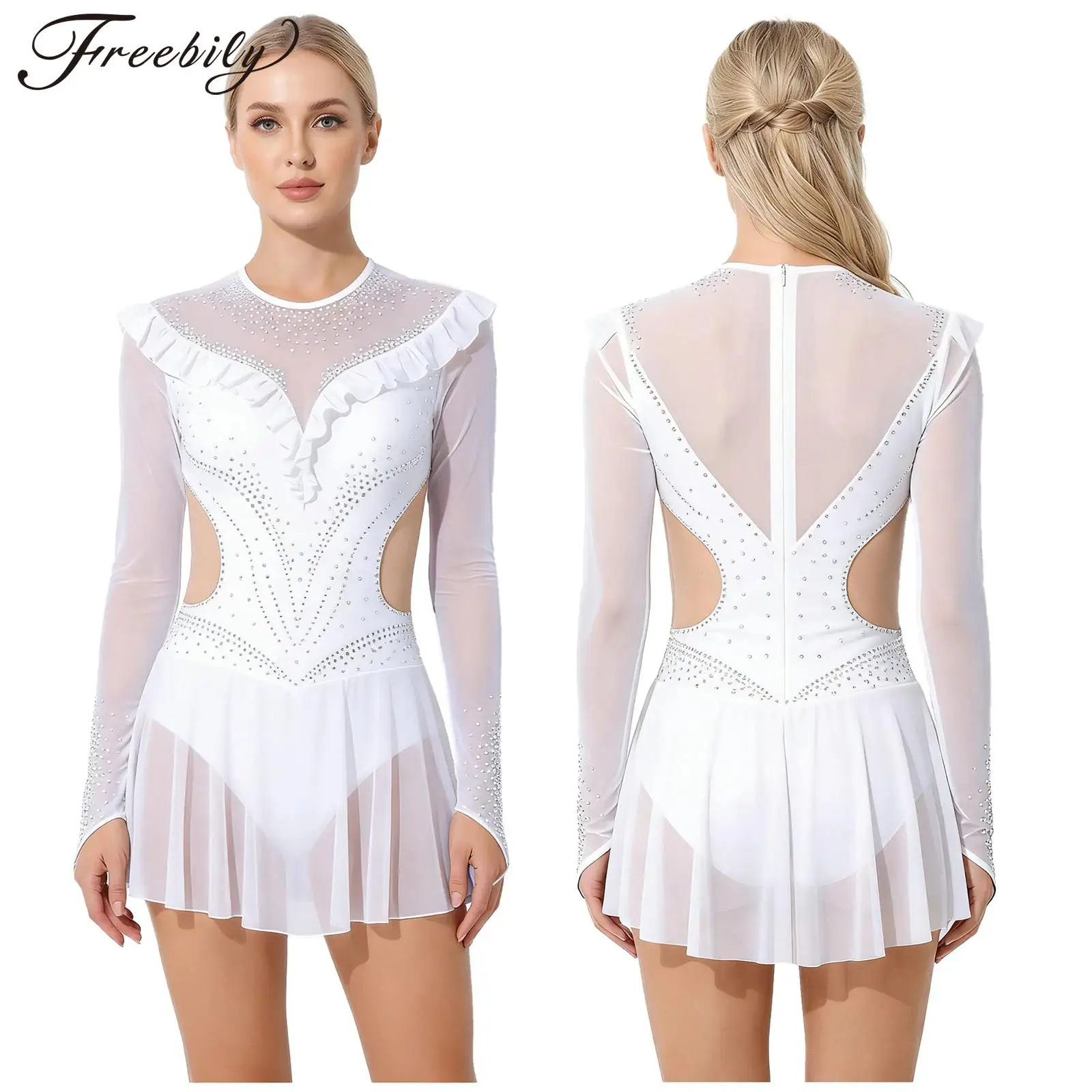 Женский костюм для фигурного катания, балета, гимнастики, акробатики, лирических и латинских танцев: блестящее платье-леотард с длинным рукавом, сеткой и стразами
Женский костюм для фигурного катания, балета, гимнастики, акробатики, лирических и латинских танцев: блестящее платье-леотард с длинным рукавом, сеткой и стразами