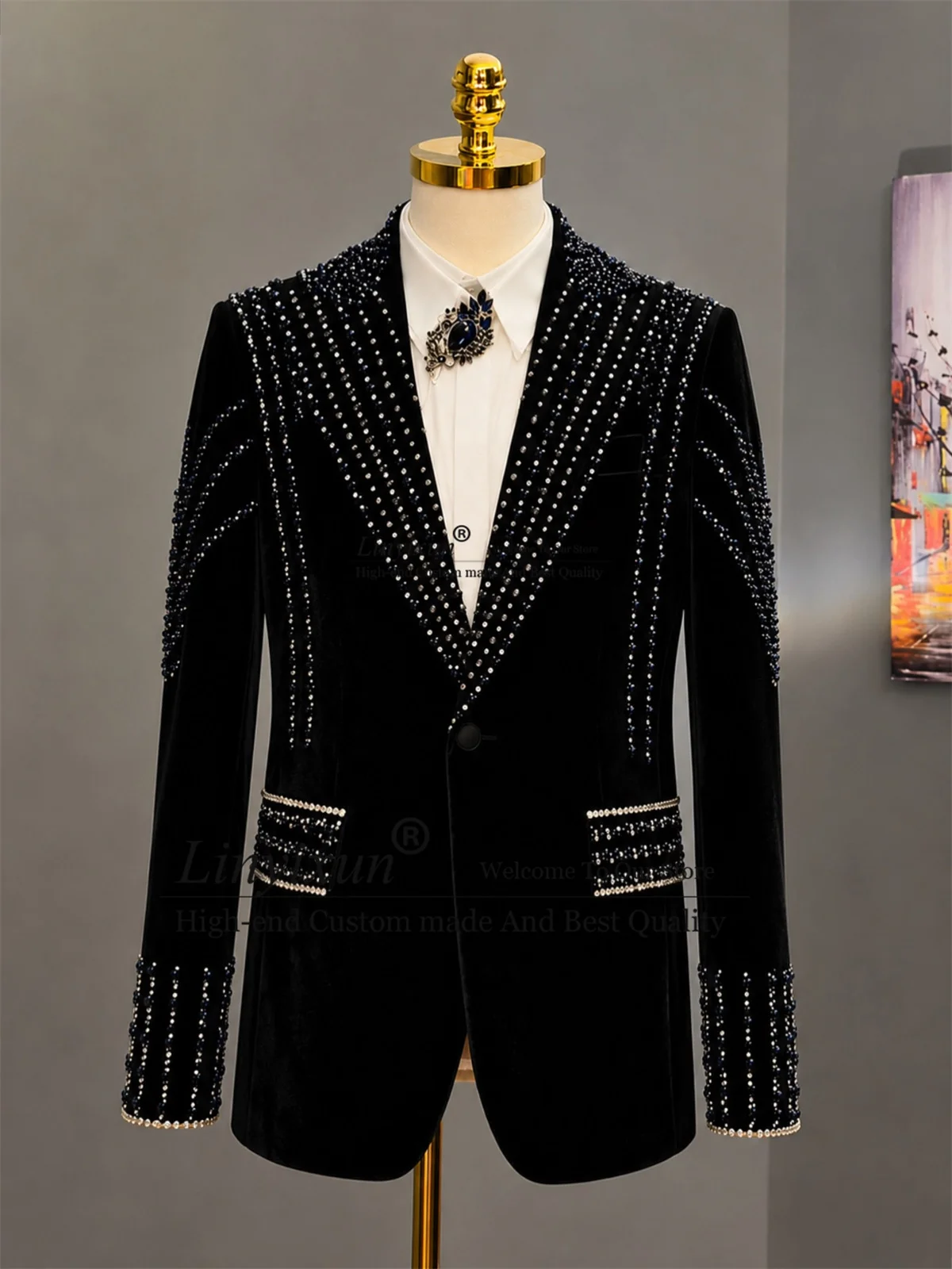 High End Diamond Stones Tuxedos Men Suits Customized 2 Pieces Sets Groom Male Blazers Slim Fit Wedding Man Party ropa hombre
High End Diamond Stones Tuxedos Men Suits Customized 2 Pieces Sets Groom Male Blazers Slim Fit Wedding Man Party ropa hombre