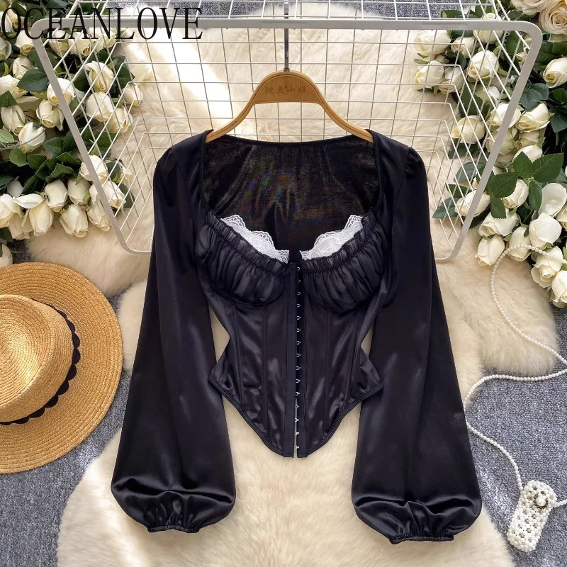 OCEANLOVE Black Irregular Shirts&blouses Women Tops Lantern Sleeve Vintage Blusas Mujer Spring Autumn Palace Style Camisas
OCEANLOVE Black Irregular Shirts&blouses Women Tops Lantern Sleeve Vintage Blusas Mujer Spring Autumn Palace Style Camisas