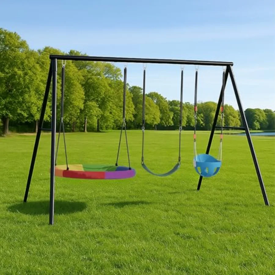 Backyard heavy duty metal swing set: 440lbs capacity, A-frame 3-seat outdoor frame, adjustable height, easy assembly, gray fini
Backyard heavy duty metal swing set: 440lbs capacity, A-frame 3-seat outdoor frame, adjustable height, easy assembly, gray fini