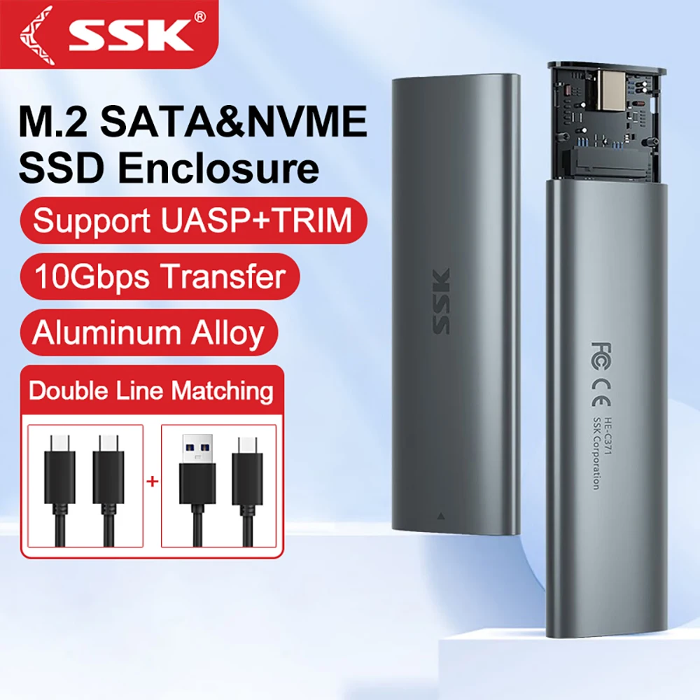 SSK M.2 Nvme Case 10Gbps M.2 NVMe SATA External Hard Drive Aluminum SSD Adapter Tool-Free Type-C M.2 SSD Case for 2242 2260 SSD
SSK M.2 Nvme Case 10Gbps M.2 NVMe SATA External Hard Drive Aluminum SSD Adapter Tool-Free Type-C M.2 SSD Case for 2242 2260 SSD