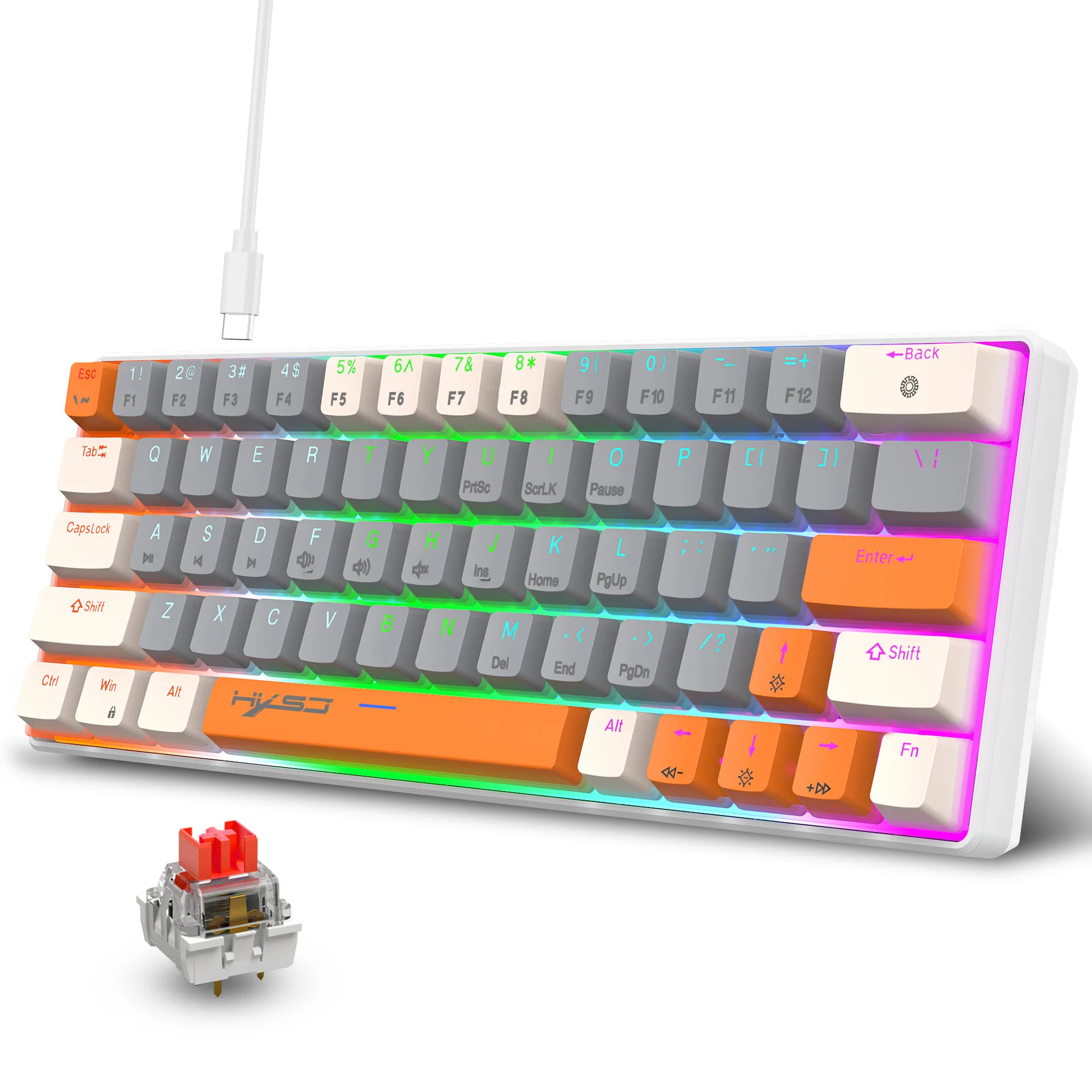 Проводная Механическая игровая клавиатура HXSJ V500, 63 клавиши, трехцветные блоки, двухцветные литые колпачки для клавиш, съемный дизайн вала 
Проводная Механическая игровая клавиатура HXSJ V500, 63 клавиши, трехцветные блоки, двухцветные литые колпачки для клавиш, съемный дизайн вала