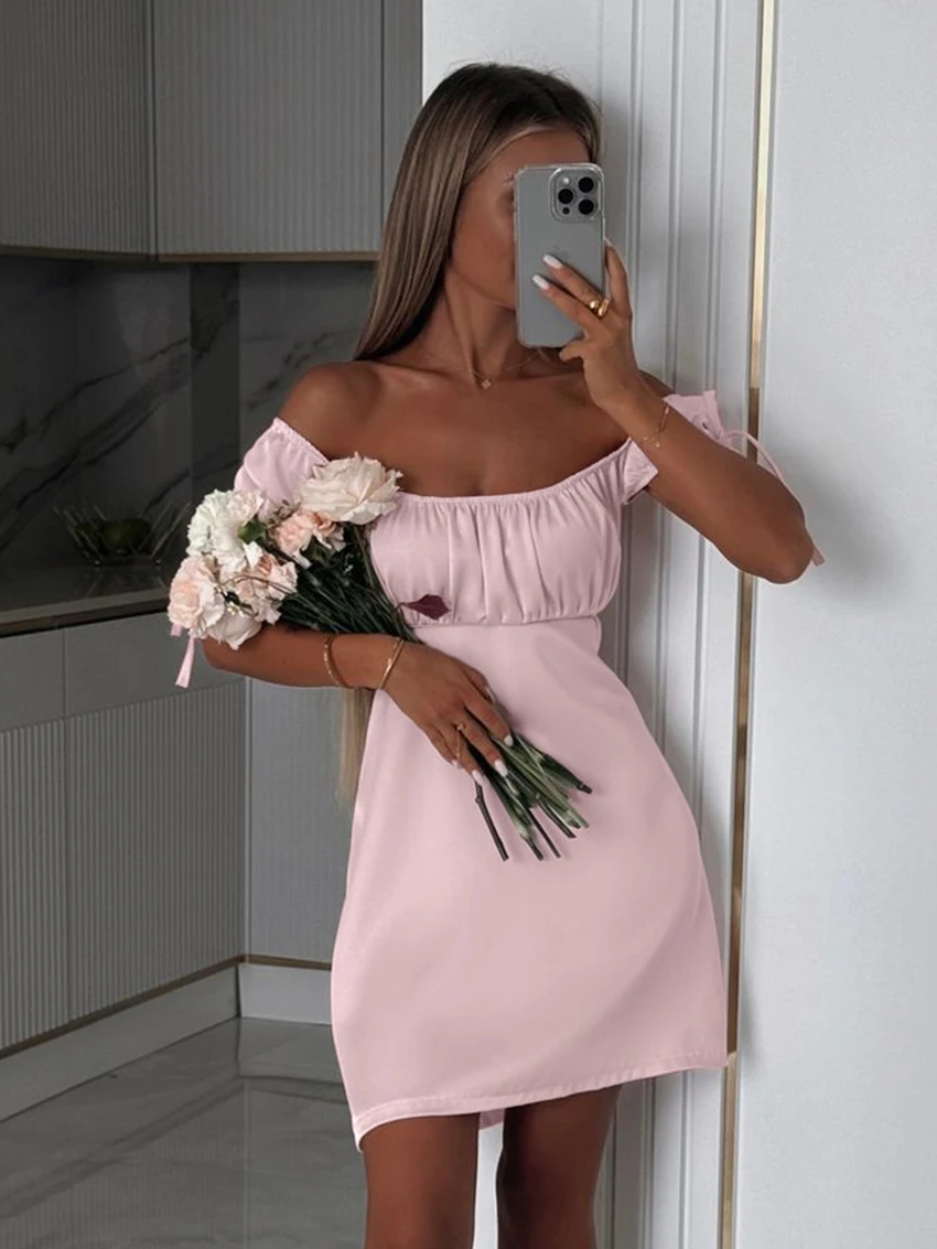 Marthaqiqi Pink Female Nightgowns Slash Neck Sleepwear Lace Up Nightie Short Sleeve Pajamas Mini Dress Casual Women'S Nightwear
Marthaqiqi Pink Female Nightgowns Slash Neck Sleepwear Lace Up Nightie Short Sleeve Pajamas Mini Dress Casual Women'S Nightwear