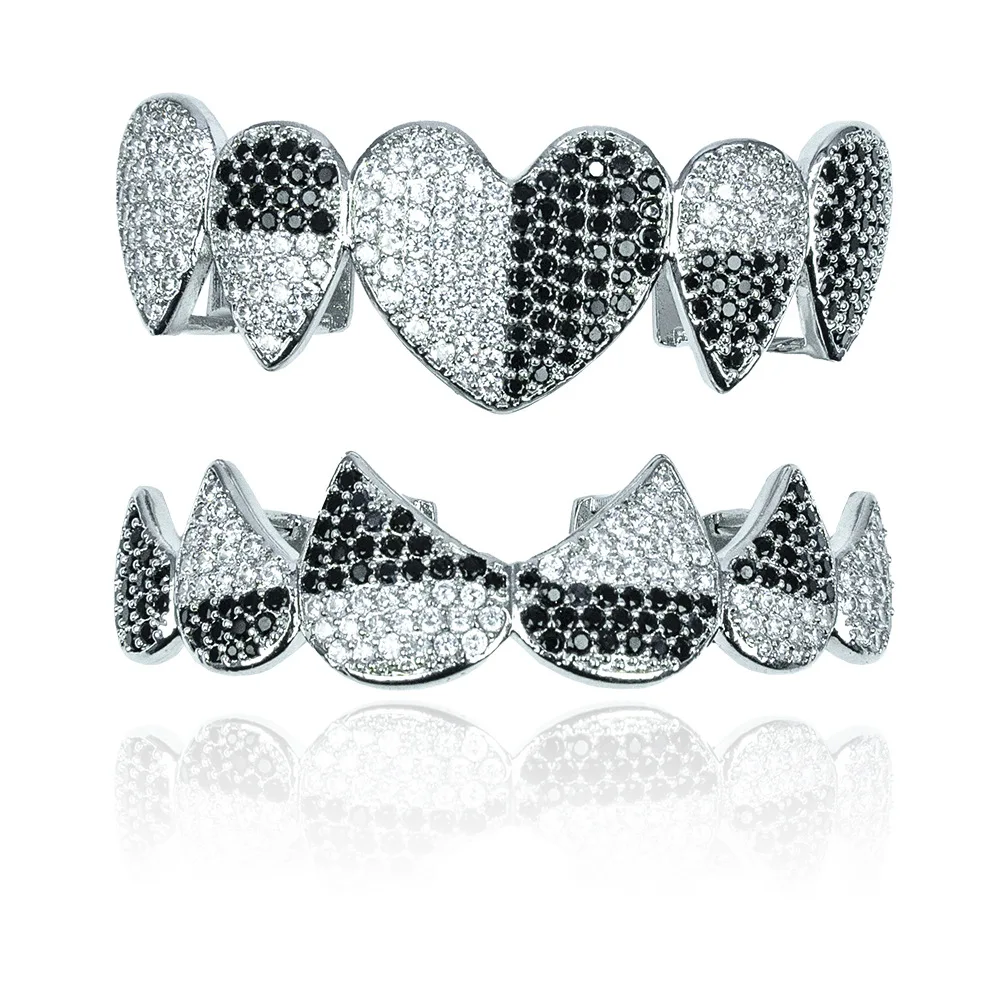 Heart Top Bottom Iced Out Full CZ Stone Teeth Grillz Fangs Punk Hip Hop Cubic Zircon Tooth Caps For Women Men Body Jewelry
Heart Top Bottom Iced Out Full CZ Stone Teeth Grillz Fangs Punk Hip Hop Cubic Zircon Tooth Caps For Women Men Body Jewelry