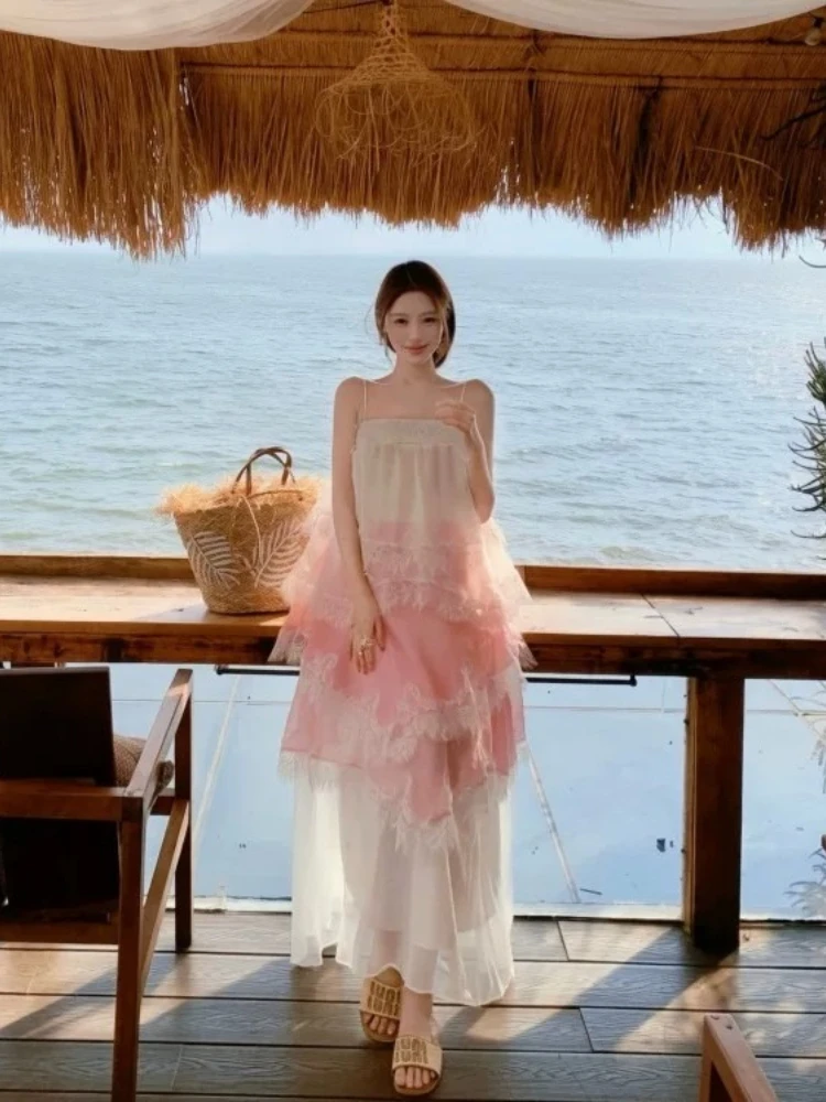 Dress Vibrant Ethereal Designer Gradient Lace Patchwork Spaghetti Strap Bustier Flared Tropical Vacation Style Long Gown
Dress Vibrant Ethereal Designer Gradient Lace Patchwork Spaghetti Strap Bustier Flared Tropical Vacation Style Long Gown