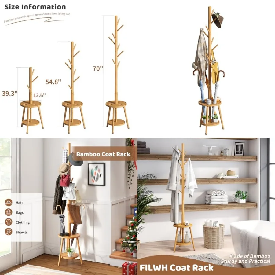 Freestanding Coat Rack with Umbrella Organizer Tray Bamboo Coat Tree Rack with 8 Hook Stand for Clothes Bag Hats Entryway Hange
Freestanding Coat Rack with Umbrella Organizer Tray Bamboo Coat Tree Rack with 8 Hook Stand for Clothes Bag Hats Entryway Hange