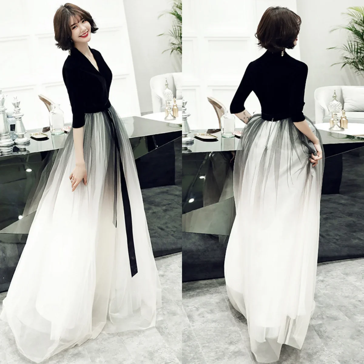 Evening Dress Black Velvet Tulle V-Neck Half Sleeves A Line Floor Length Plus size Women Party Formal Gown Robe De Soiree K161
Evening Dress Black Velvet Tulle V-Neck Half Sleeves A Line Floor Length Plus size Women Party Formal Gown Robe De Soiree K161