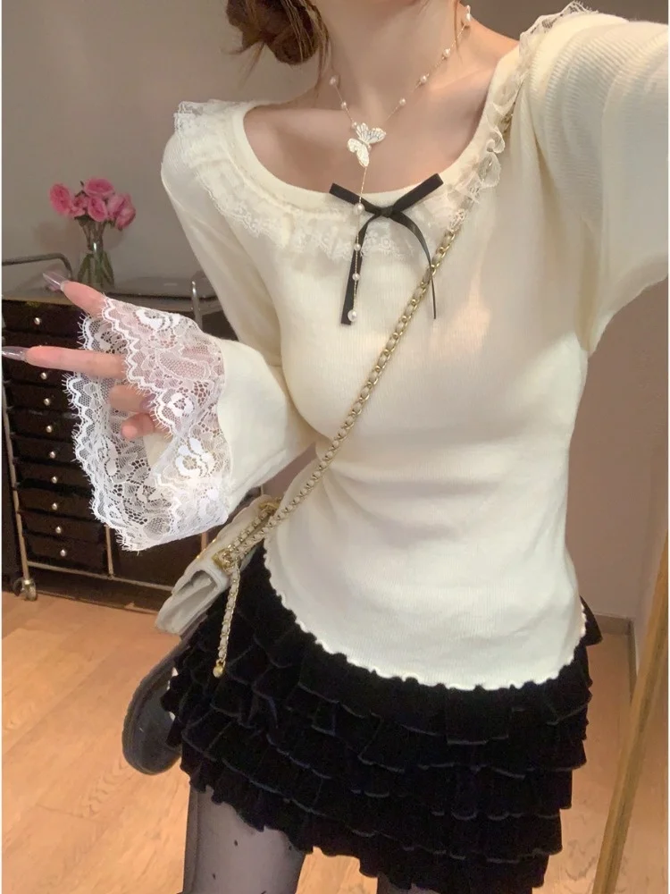 Korean Style Women's Long Sleeve Knitted Sweater Lace Trim Square Collar Slim Fit Winter New Arrival Bell Bottom Base Layer
Korean Style Women's Long Sleeve Knitted Sweater Lace Trim Square Collar Slim Fit Winter New Arrival Bell Bottom Base Layer