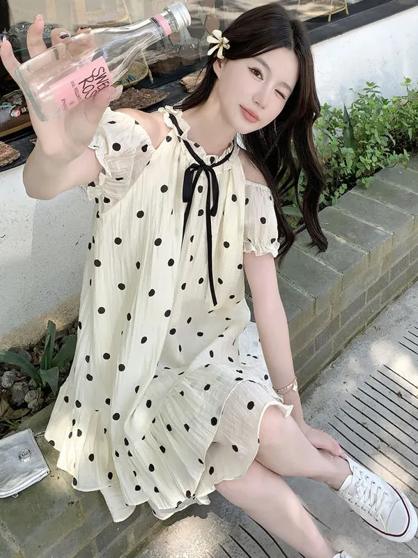 plus Size Polka Dot off Shoulder Short Sleeve Dress Women's Summer Loose Sweet Princess Style A-Line Skirt Cotton Material
plus Size Polka Dot off Shoulder Short Sleeve Dress Women's Summer Loose Sweet Princess Style A-Line Skirt Cotton Material