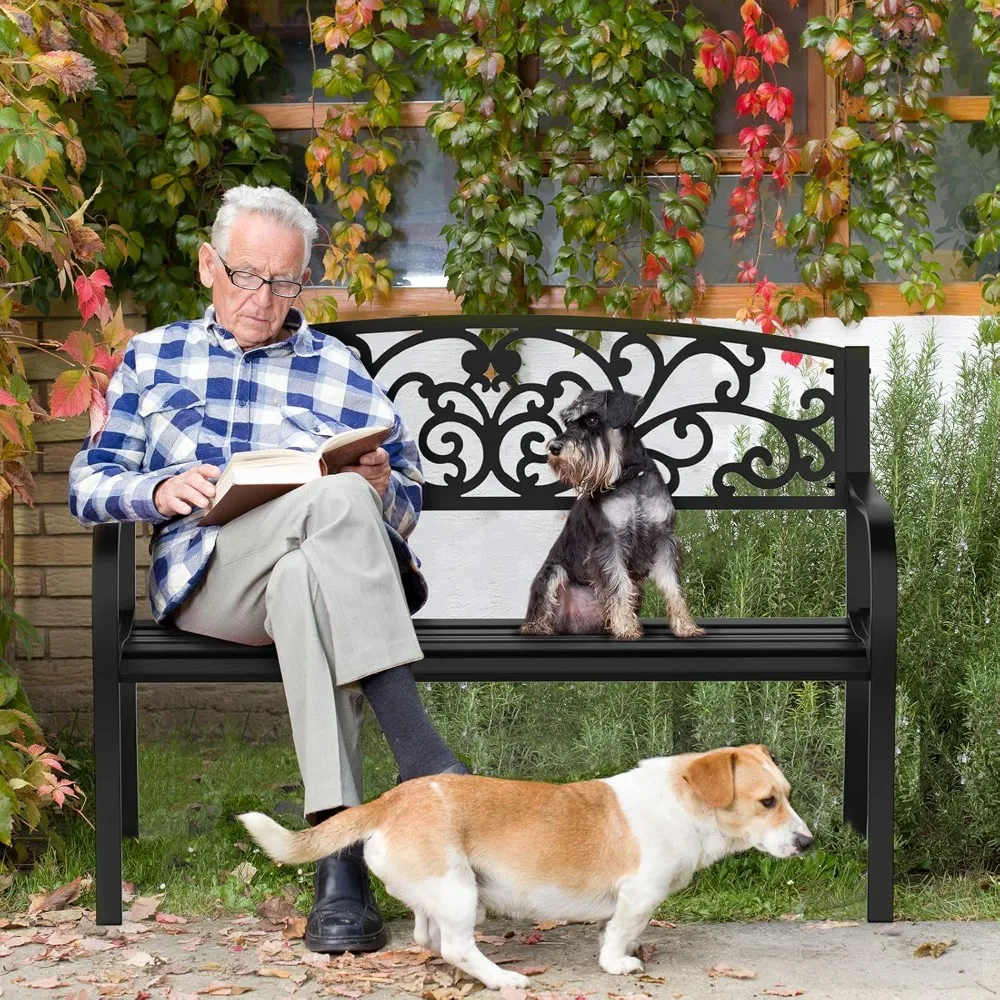 Outdoor Bench for Patio Metal Garden Bench w/PVC Back Pattern, Black Park Benches Front Porch Benches
Outdoor Bench for Patio Metal Garden Bench w/PVC Back Pattern, Black Park Benches Front Porch Benches