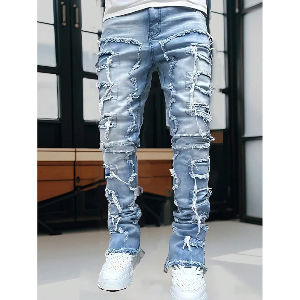 Retro American High Street Patchwork Hole Denim Jeans Men Loose Straight Long Trendy Cotton Casual mid Waist Button Fly
Retro American High Street Patchwork Hole Denim Jeans Men Loose Straight Long Trendy Cotton Casual mid Waist Button Fly