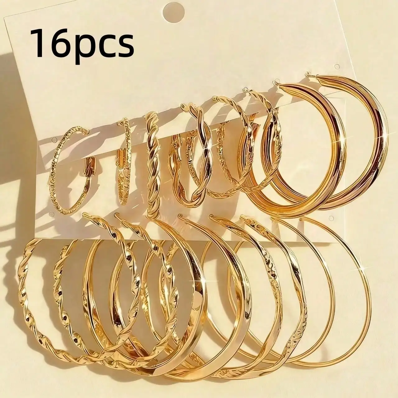 16Pairs European American Large Twisted Hoop Earrings Set For Women Simple Elegant Multiple Sizes Gold Hoops Versatile Commute Daily Party Fashion Jewelry Gifts
16Pairs European American Large Twisted Hoop Earrings Set For Women Simple Elegant Multiple Sizes Gold Hoops Versatile Commute Daily Party Fashion Jewelry Gifts