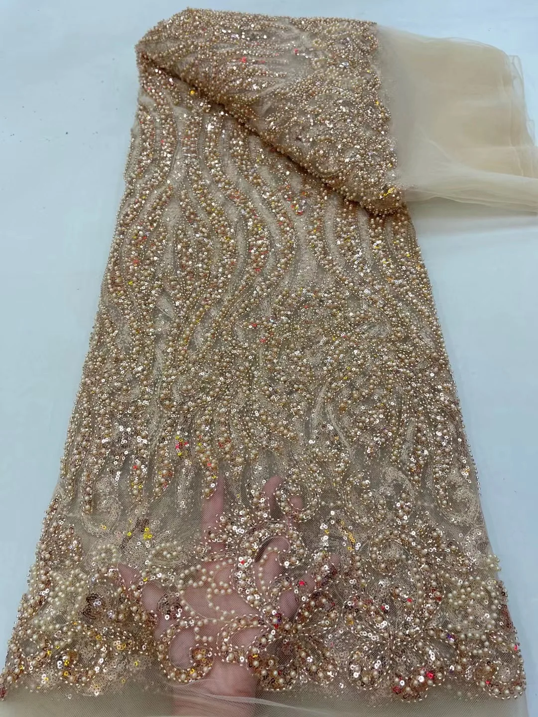 2023 Elegant Gold African Luxury Beades Net Lace Fabric Nigerian Handmade Sequins Tulle Fabric French For Wedding Party Drees
2023 Elegant Gold African Luxury Beades Net Lace Fabric Nigerian Handmade Sequins Tulle Fabric French For Wedding Party Drees