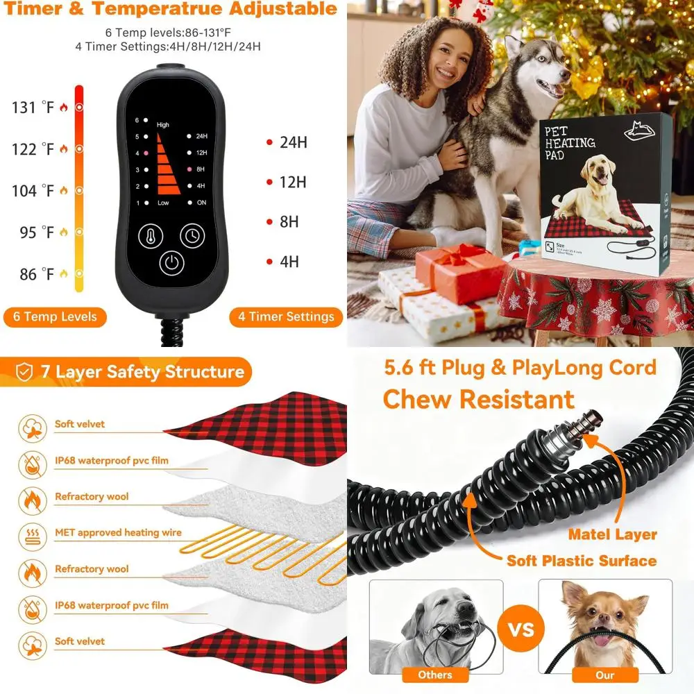 Adjustable Temp, Waterproof Dog Bed with Timer & Overheat Protection for Small to Large Dogs (23.6x35.4)
Adjustable Temp, Waterproof Dog Bed with Timer & Overheat Protection for Small to Large Dogs (23.6x35.4)