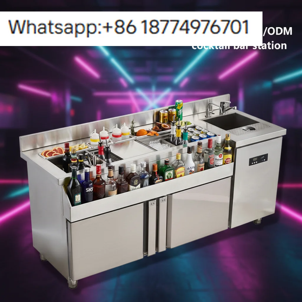 OEM Wholesale with Refrigerator Stainless Steel Cocktail bar Station Multi-functional Bartender Station Ice Pool Used in bar
OEM Wholesale with Refrigerator Stainless Steel Cocktail bar Station Multi-functional Bartender Station Ice Pool Used in bar