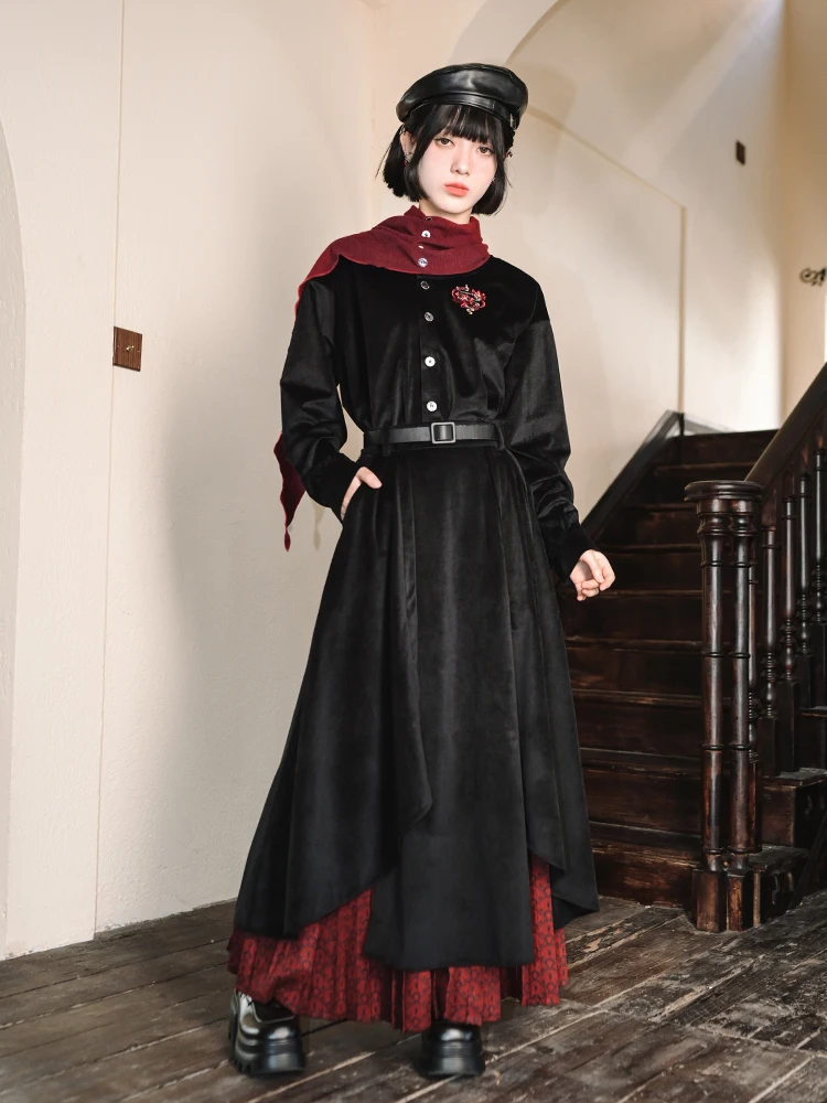 New Chinese Style National Style Autumn And Winter Double Layered Pleating Black Red Maxi Dress A-line Skirt
New Chinese Style National Style Autumn And Winter Double Layered Pleating Black Red Maxi Dress A-line Skirt