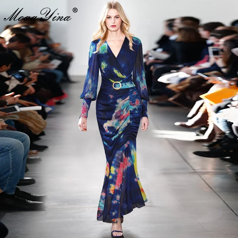 New Hot Sale Autumn Women Dress V-neck Lantern sleeve Folds Tie Dye Print Slim Party Mermaid Dresses
New Hot Sale Autumn Women Dress V-neck Lantern sleeve Folds Tie Dye Print Slim Party Mermaid Dresses