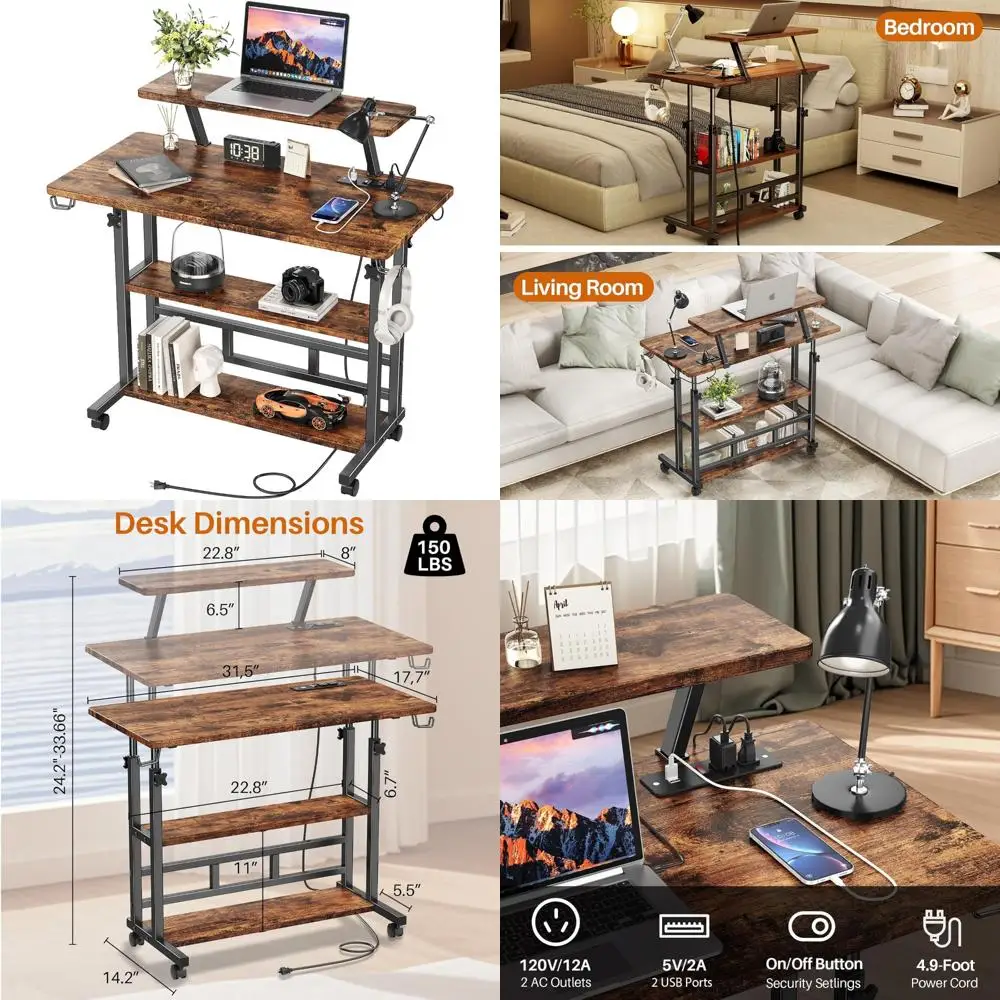 Стол с регулируемой высотой и розетками, стол на колесиках, подставка для монитора, полки для хранения, компактное рабочее место 31,5
Стол с регулируемой высотой и розетками, стол на колесиках, подставка для монитора, полки для хранения, компактное рабочее место 31,5