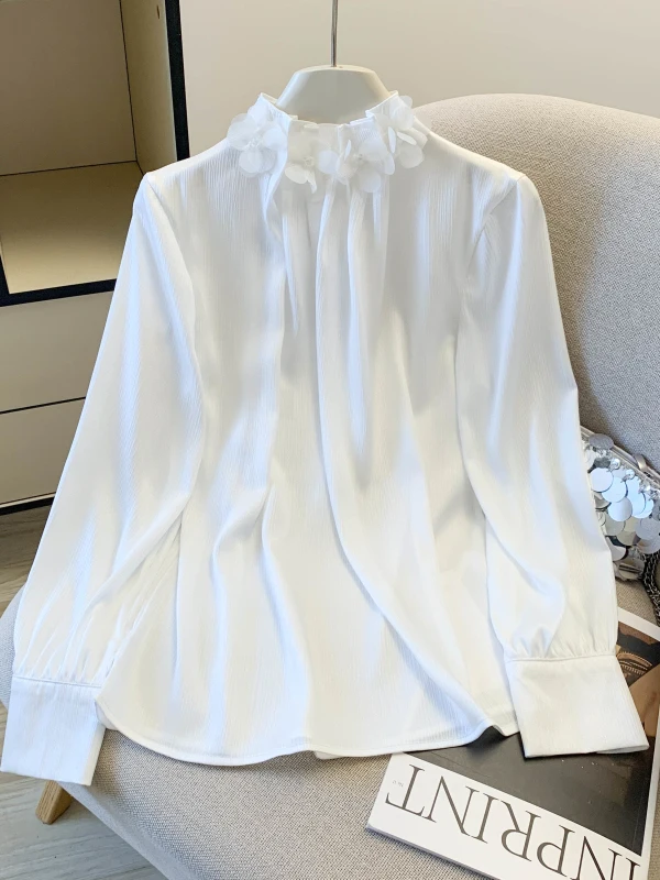 Elegant White Satin Long Sleeve Stand Collar Base Shirt for Women Spring 2026 Commute Style plus Size Floral Print Top
Elegant White Satin Long Sleeve Stand Collar Base Shirt for Women Spring 2026 Commute Style plus Size Floral Print Top