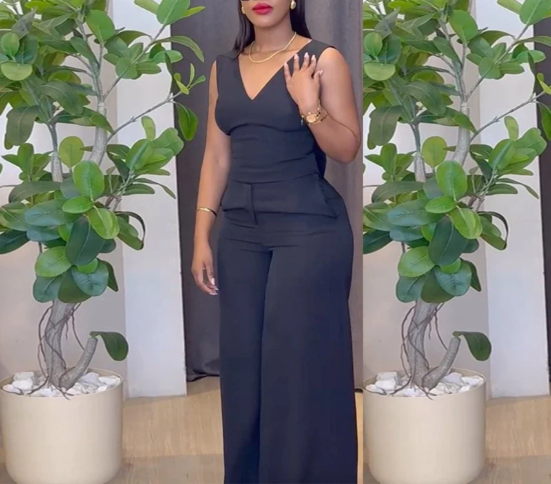 V-Neck 2 Piece Sets Women Outfit New Solid Backless Bow Decor Tops & High Waist Casual Pocket Wide Leg Pants Suit 2025 Summer
V-Neck 2 Piece Sets Women Outfit New Solid Backless Bow Decor Tops & High Waist Casual Pocket Wide Leg Pants Suit 2025 Summer