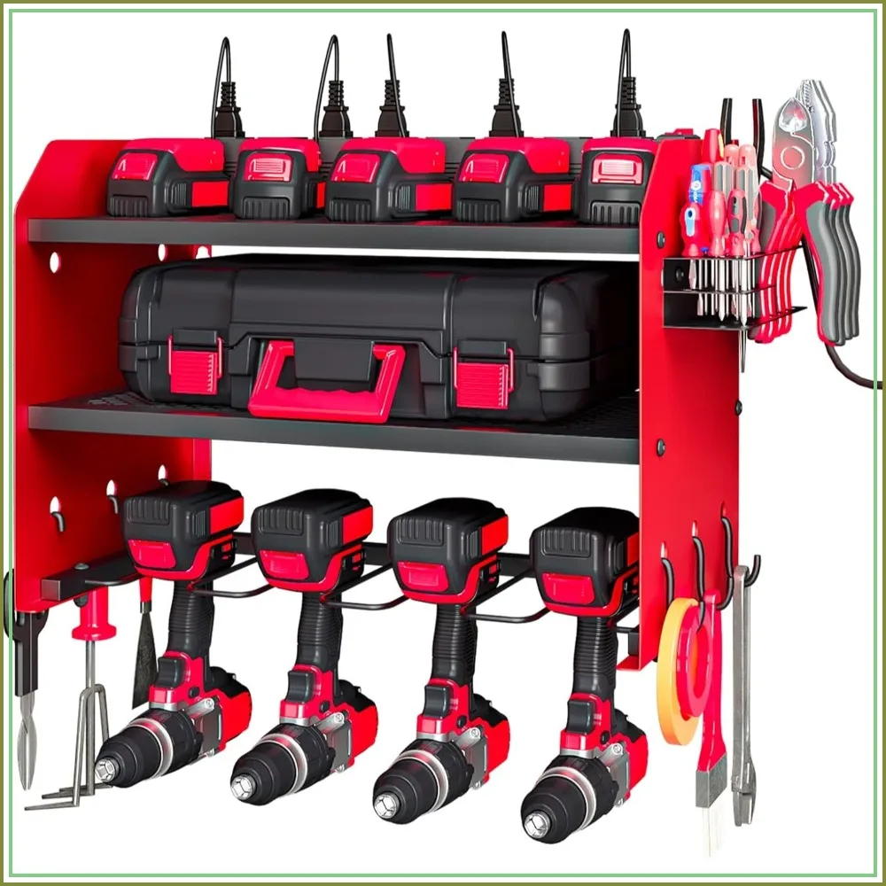 Power Tool Organizer Wall Mount with Charging Station, 3 Layer Heavy Duty Metal Tool Storage Rack with 4 Cordless Drill Holder and 8 Power Strip
Power Tool Organizer Wall Mount with Charging Station, 3 Layer Heavy Duty Metal Tool Storage Rack with 4 Cordless Drill Holder and 8 Power Strip