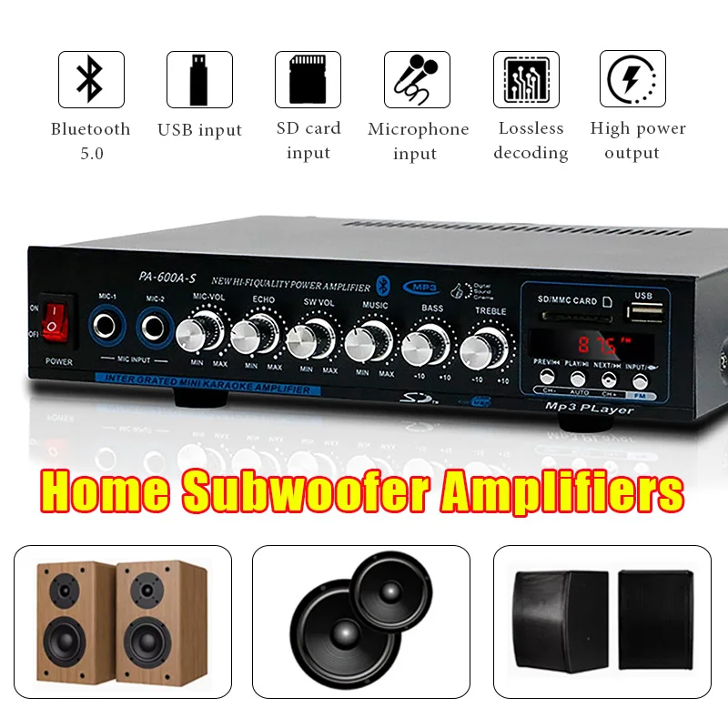 PA-600A-S High-power Professional HiFi Bluetooth 5.0 Amplifier USB/Storage Card Input Car Home Amplifier HIFI Digital Stereo
PA-600A-S High-power Professional HiFi Bluetooth 5.0 Amplifier USB/Storage Card Input Car Home Amplifier HIFI Digital Stereo