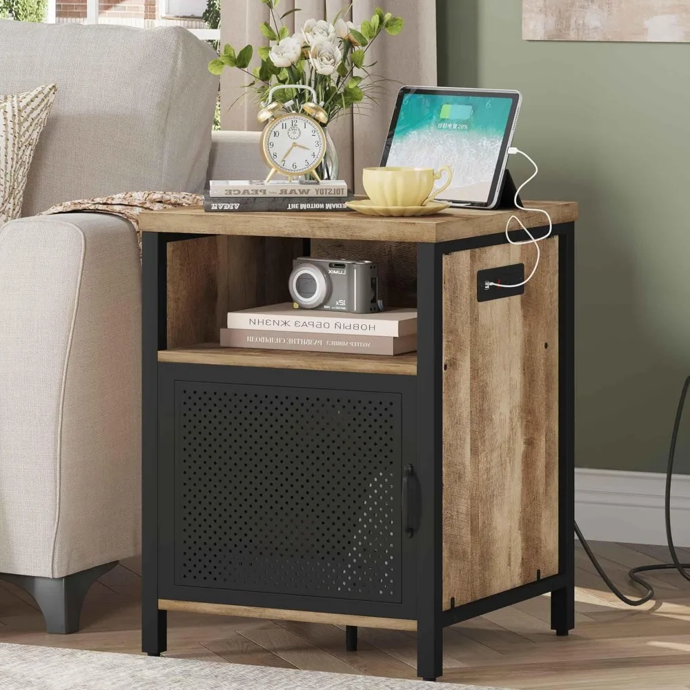 End Table with Storage, Rustic Side Table for Living Room, Narrow Wood and Metal Bedside Tables with Door (Rustic Oak)
End Table with Storage, Rustic Side Table for Living Room, Narrow Wood and Metal Bedside Tables with Door (Rustic Oak)