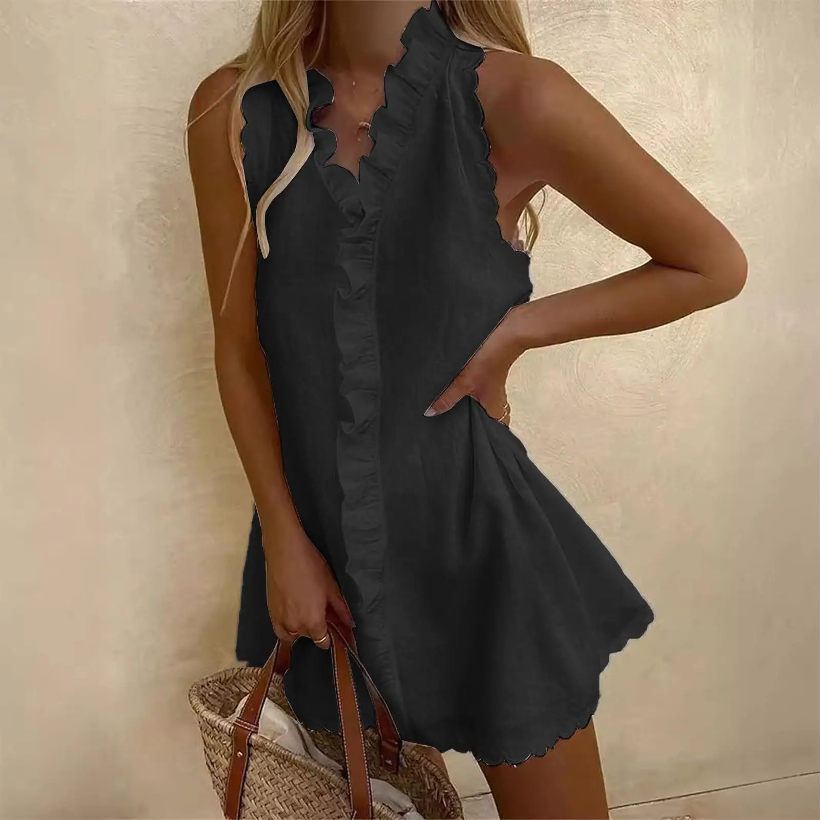 Casual Cotton Linen Pure Color Embroidered Dress Women's Shirt Style Commute Fashion Petal Sleeve Elastic Micro Stretch
Casual Cotton Linen Pure Color Embroidered Dress Women's Shirt Style Commute Fashion Petal Sleeve Elastic Micro Stretch