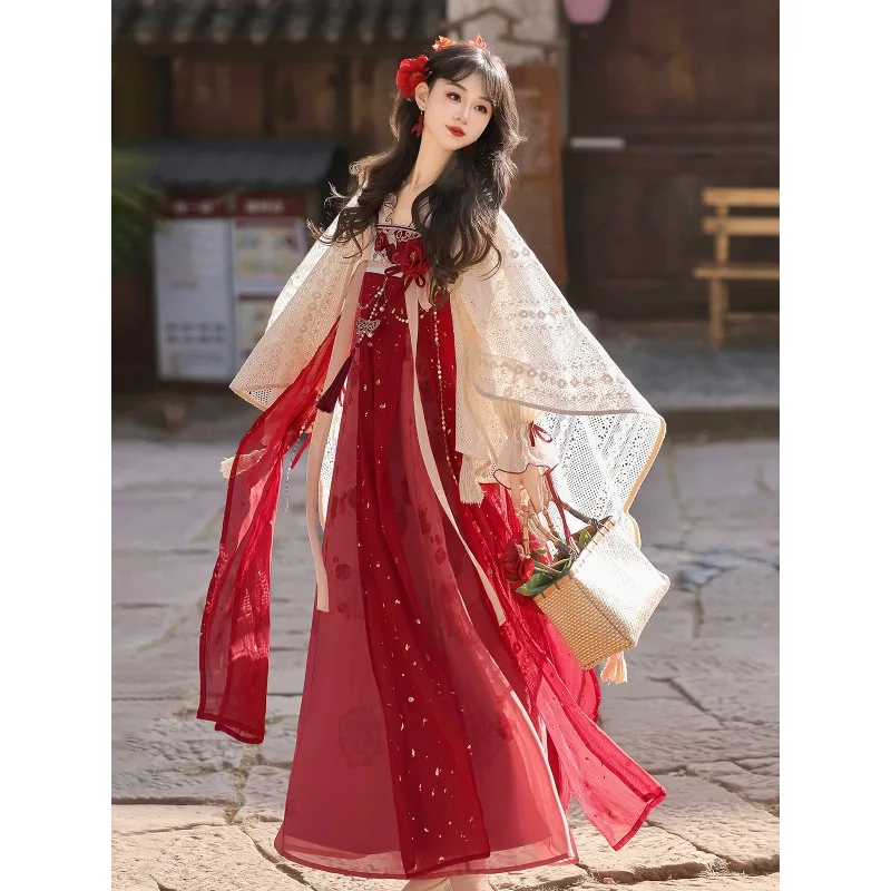 Hanfu dress women's spring and summer improved Chinese style daily Han element shawl chest skirt set
Hanfu dress women's spring and summer improved Chinese style daily Han element shawl chest skirt set